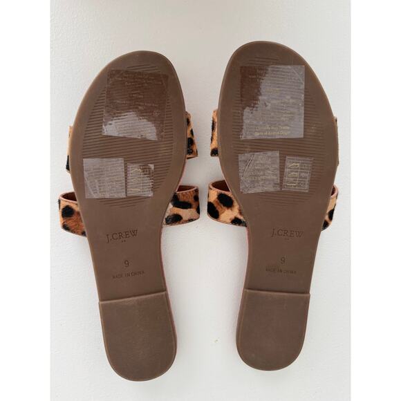 J. Crew Women's Leopard Slide Sandals Calf Hair Beachside Size 9 - Picture 2 of 6